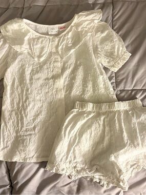 Zara White Eyelet Blouse Set